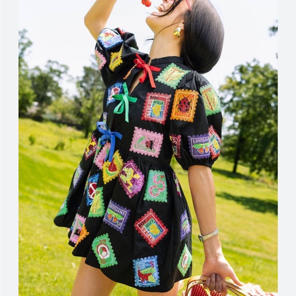 QUEEN OF SPARKLES Dresses & Skirts - Queen of Sparkles Black Fruit Stamps Dress Multicolor Sequin Size XS *